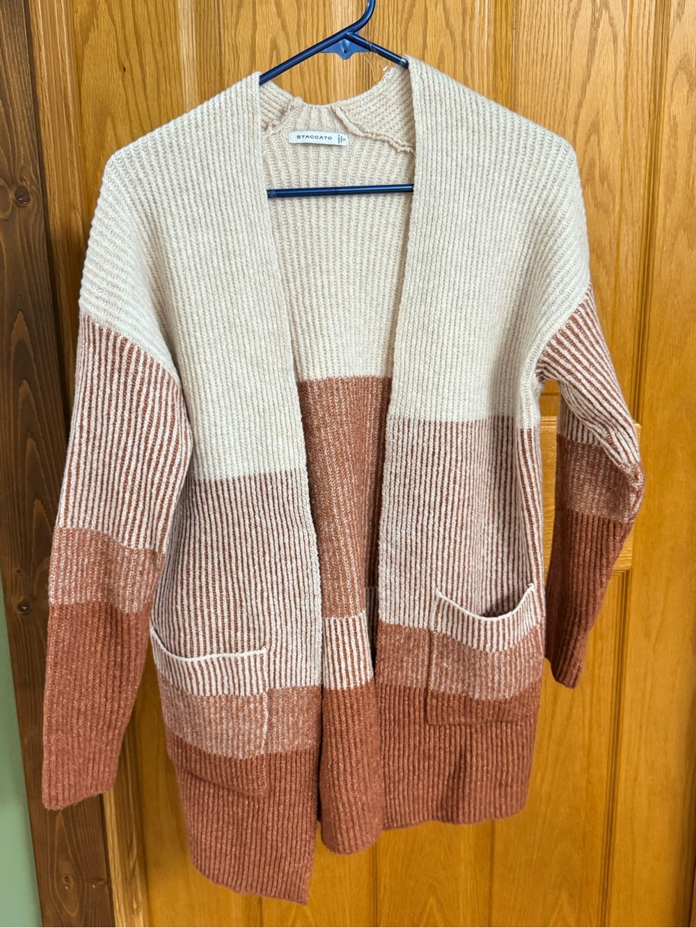 Staccato Cream and Rust Block Knit Open Cardigan - NWOT